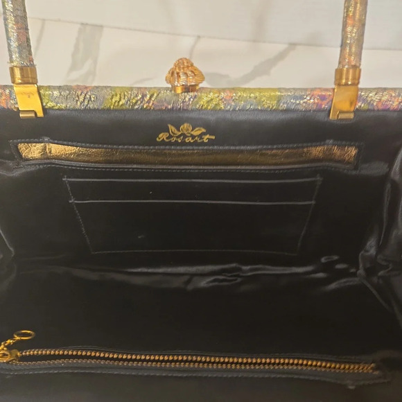 RARE Vintage Antique 1950s Rosart Tapestry Bag Pink Green Gold - Picture 6 of 12